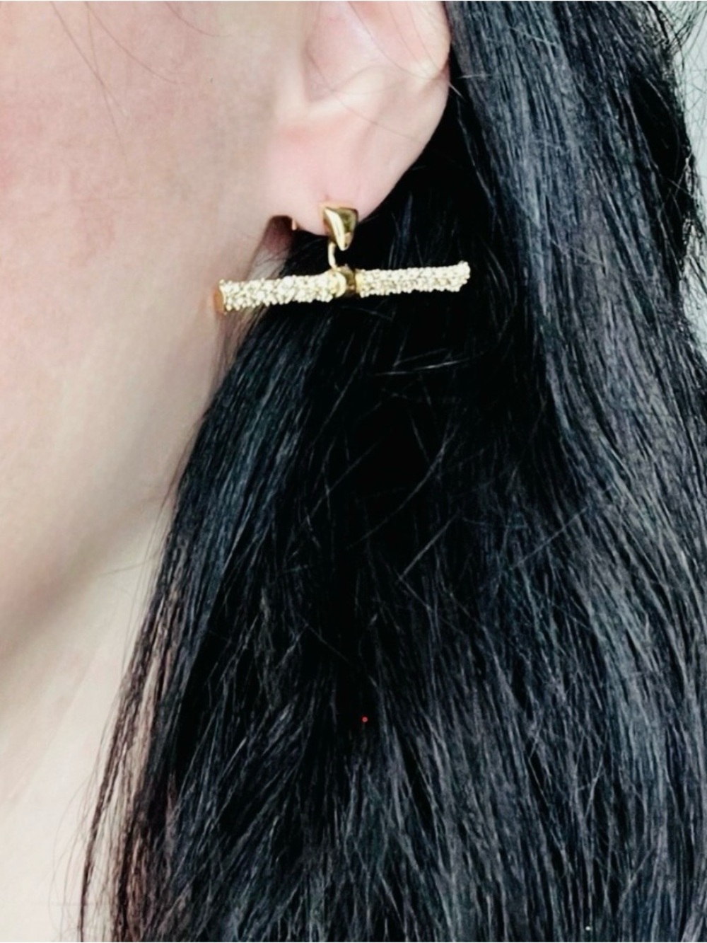 NEW Alexis Bittar Pave Crystal Encrusted T Bar Stud Earrings Gold Clear SB01